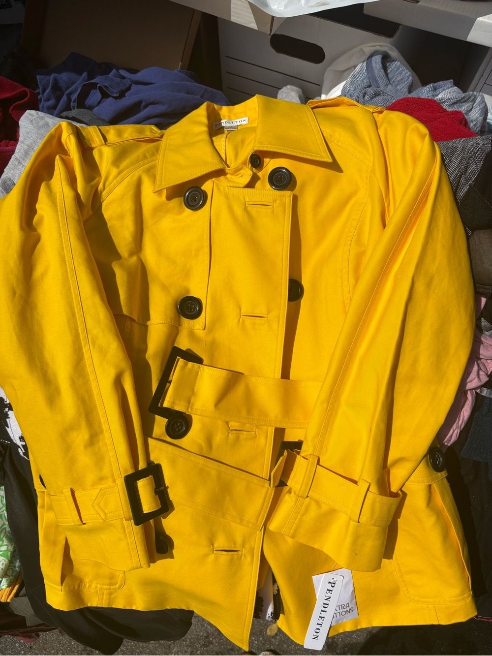 Pendleton Bright Yellow Double-Breasted Trench Coat with Black Accents